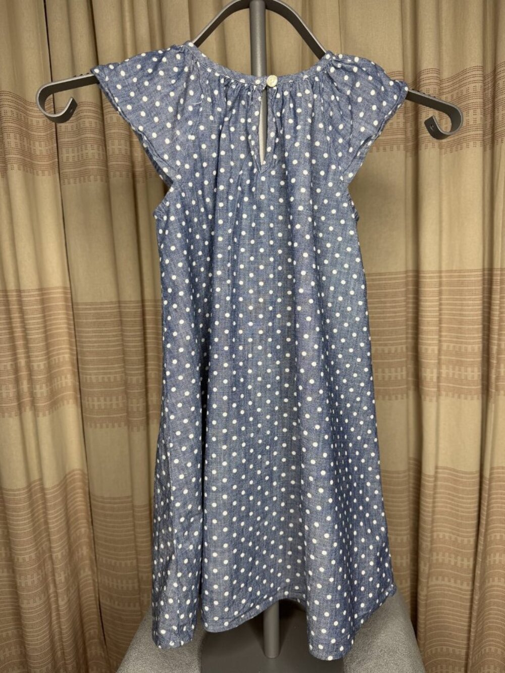 babyGap Girls 5 Navy Polka Dot Chambray Dress Cap Sleeve Keyhole Back